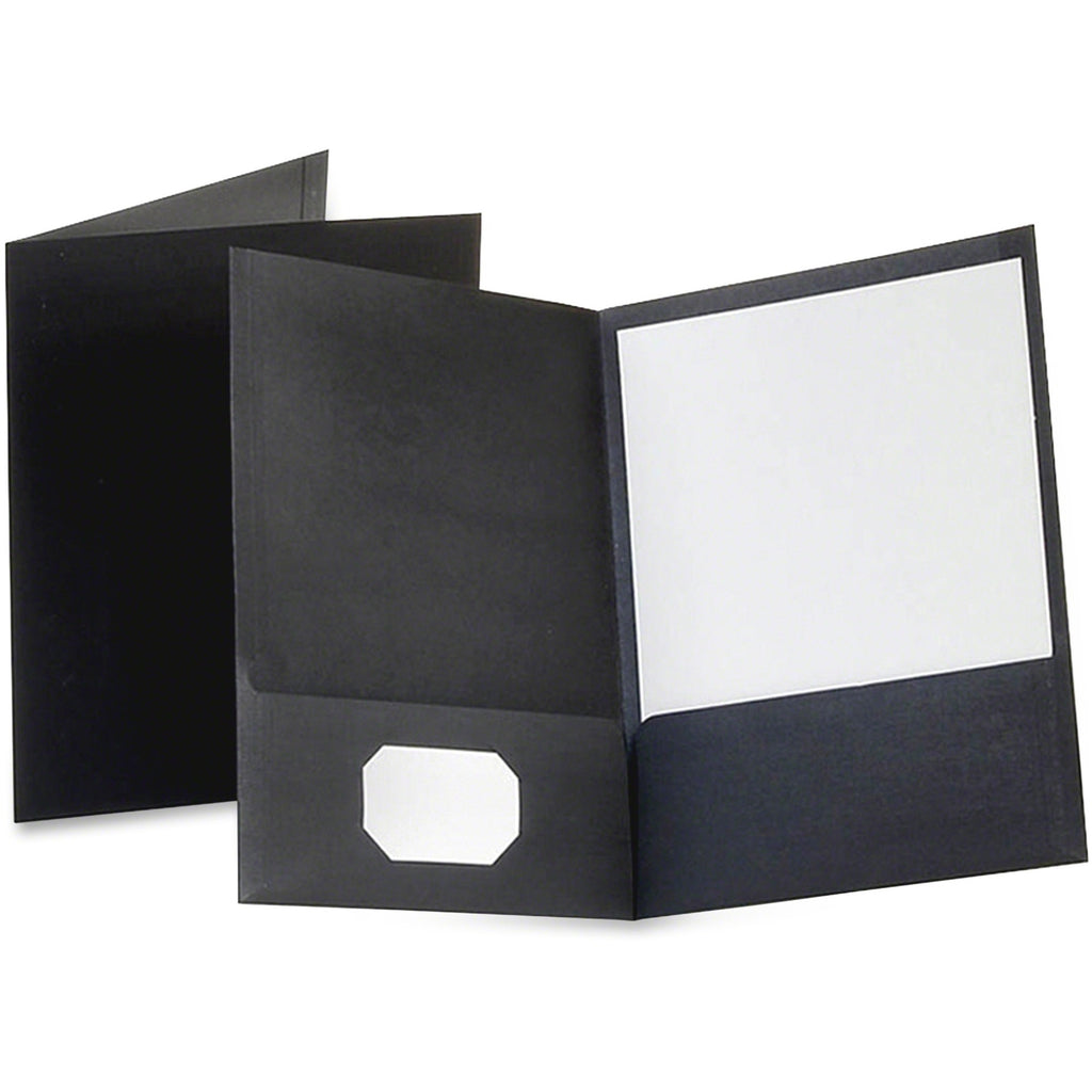 Linen Finish Twin Pocket Folders, 100-Sheet Capacity, 11 x 8.5, Black, 25/Box