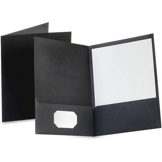 Linen Finish Twin Pocket Folders, 100-Sheet Capacity, 11 x 8.5, Black, 25/Box