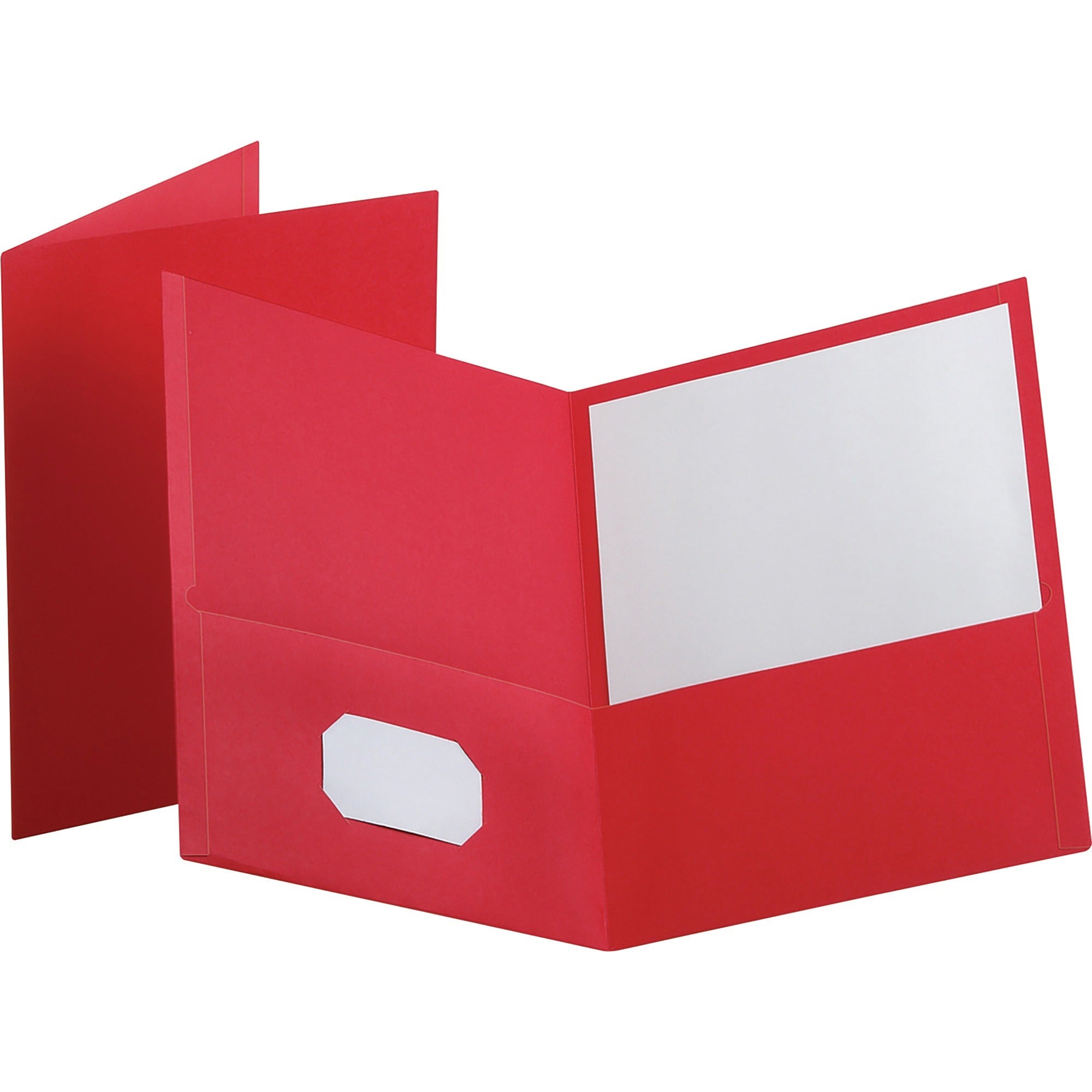 Twin-Pocket Folder, Embossed Leather Grain Paper, 0.5" Capacity, 11 x 8.5, Red, 25/Box