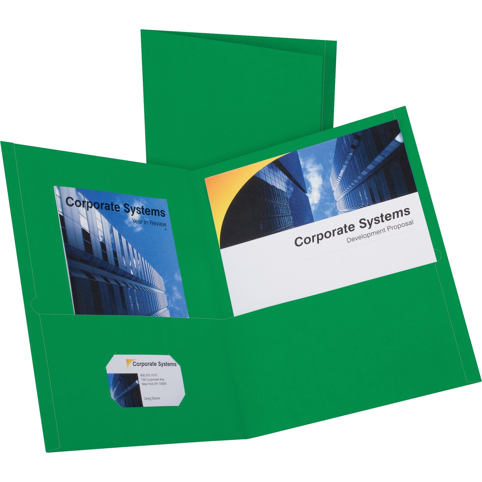 Twin-Pocket Folder, Embossed Leather Grain Paper, 0.5" Capacity, 11 x 8.5, Hunter Green, 25/Box