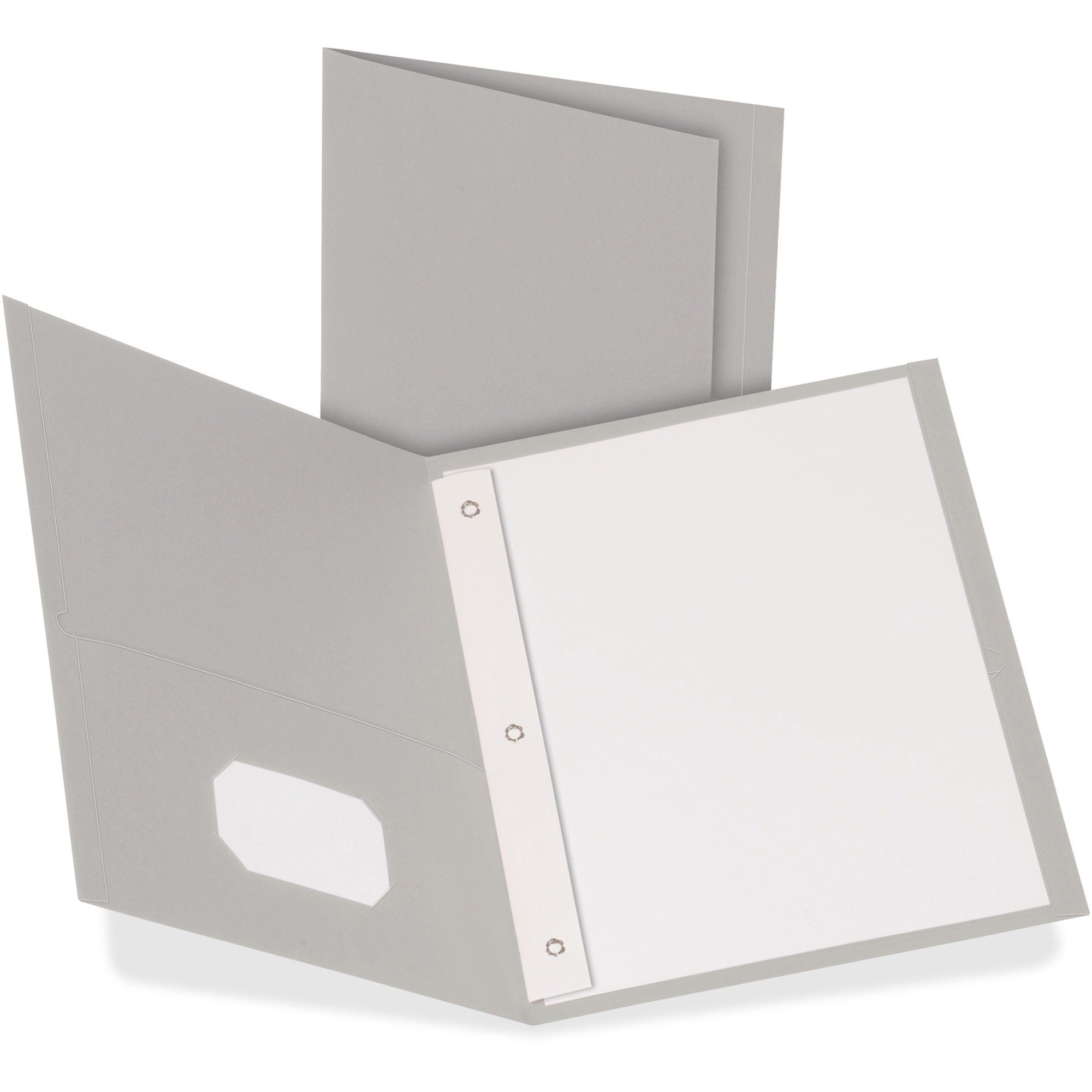 Twin-Pocket Folders with 3 Fasteners, 0.5" Capacity, 11 x 8.5, Gray, 25/Box