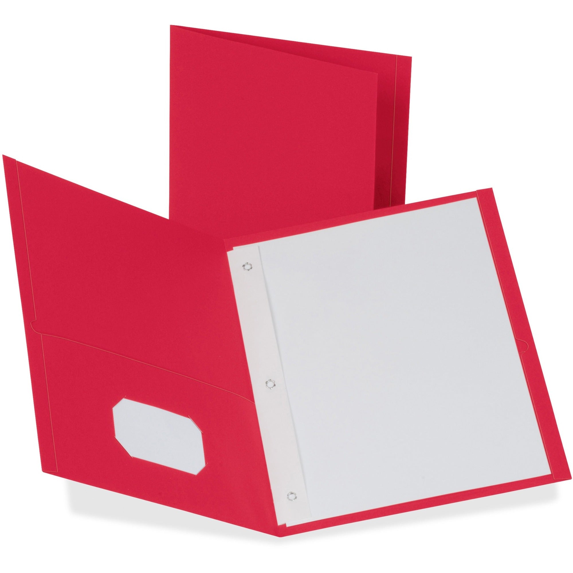 Twin-Pocket Folders with 3 Fasteners, 0.5" Capacity, 11 x 8.5, Red, 25/Box