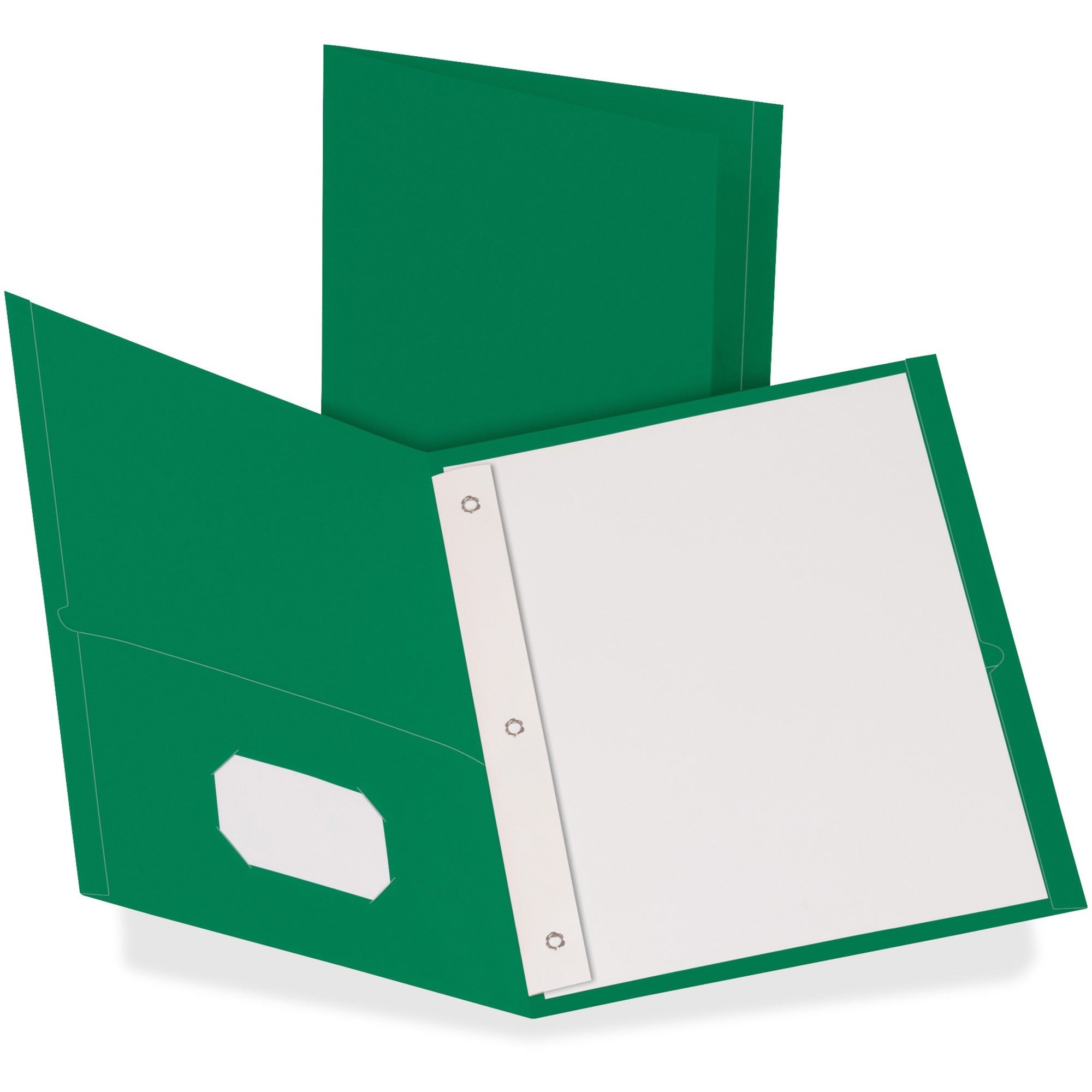 Twin-Pocket Folders with 3 Fasteners, 0.5" Capacity, 11 x 8.5, Green, 25/Box