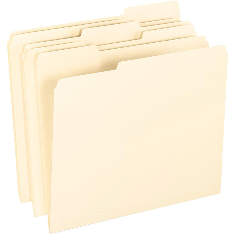 SmartShield Top Tab File Folders, 1/3-Cut Tabs: Assorted, Letter Size, Manila, 100/Box