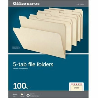 Pendaflex Essentials 1/5 Tab Cut Letter Recycled Top Tab File Folder - 8 1/2" x 11" - 3/4" Expansion - Top Tab Location - Assorted Position Tab Position - Manila - Manila - 10% Recycled - 100 / Box