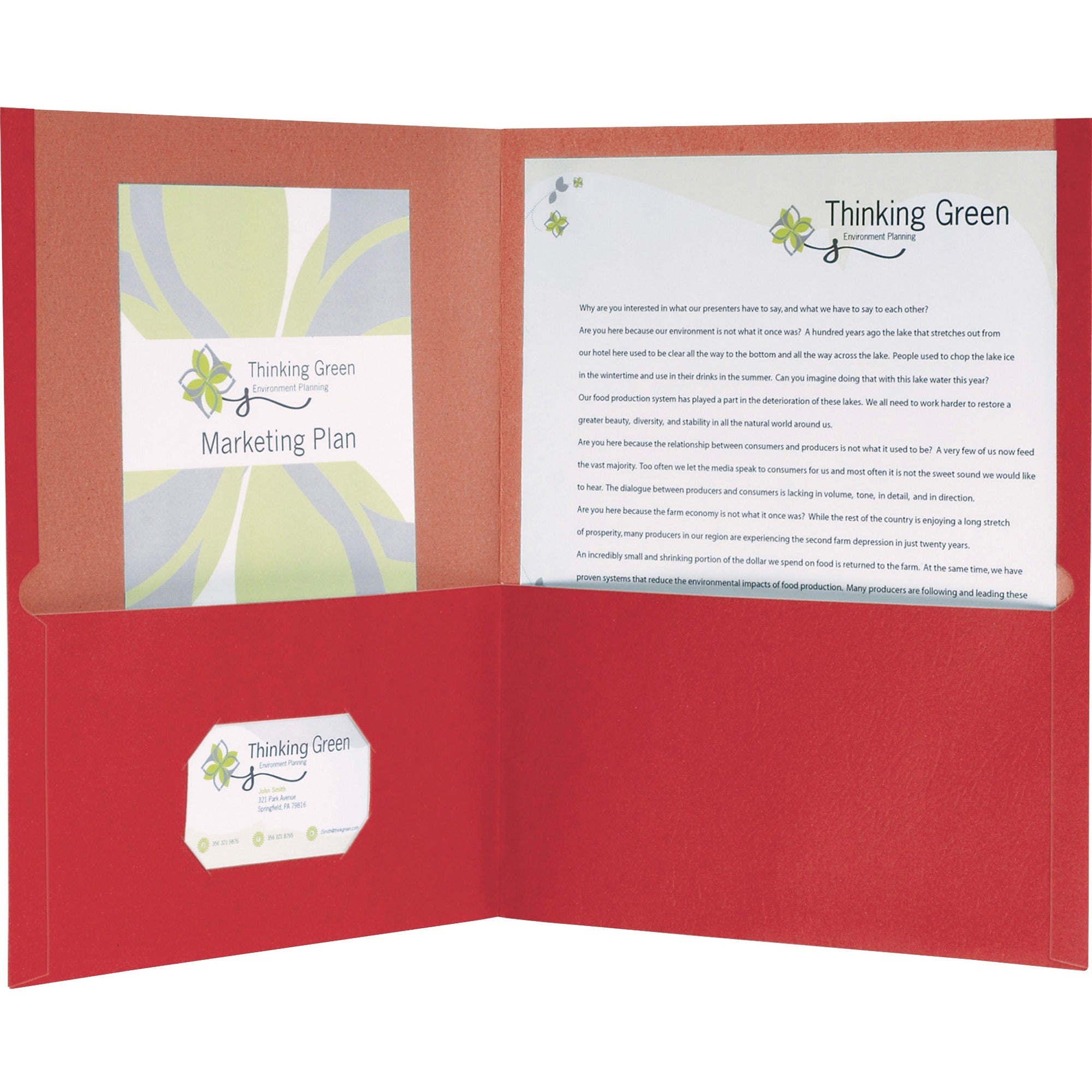 Earthwise by Oxford 100% Recycled Paper Twin-Pocket Portfolio, 100-Sheet Capacity, 11 x 8.5, Red, 25/Box