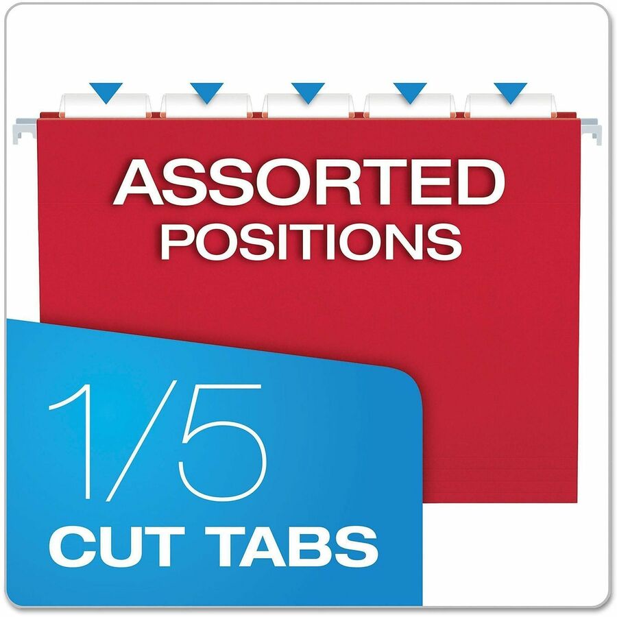Colored Hanging Folders, Letter Size, 1/5-Cut Tabs, Three-Color Assortment, 25/Box