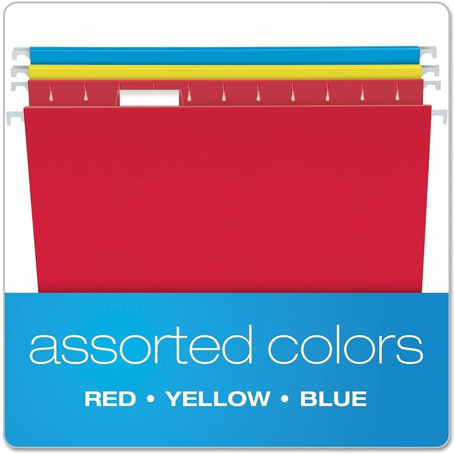 Colored Hanging Folders, Letter Size, 1/5-Cut Tabs, Three-Color Assortment, 25/Box