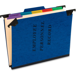 Hanging-Style Personnel Folders, 5 Dividers with 1/5-Cut Tabs, Letter Size, 1/3-Cut Exterior Tabs, Blue
