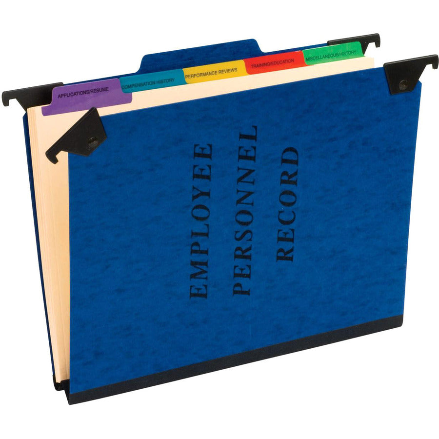 Hanging-Style Personnel Folders, 5 Dividers with 1/5-Cut Tabs, Letter Size, 1/3-Cut Exterior Tabs, Blue