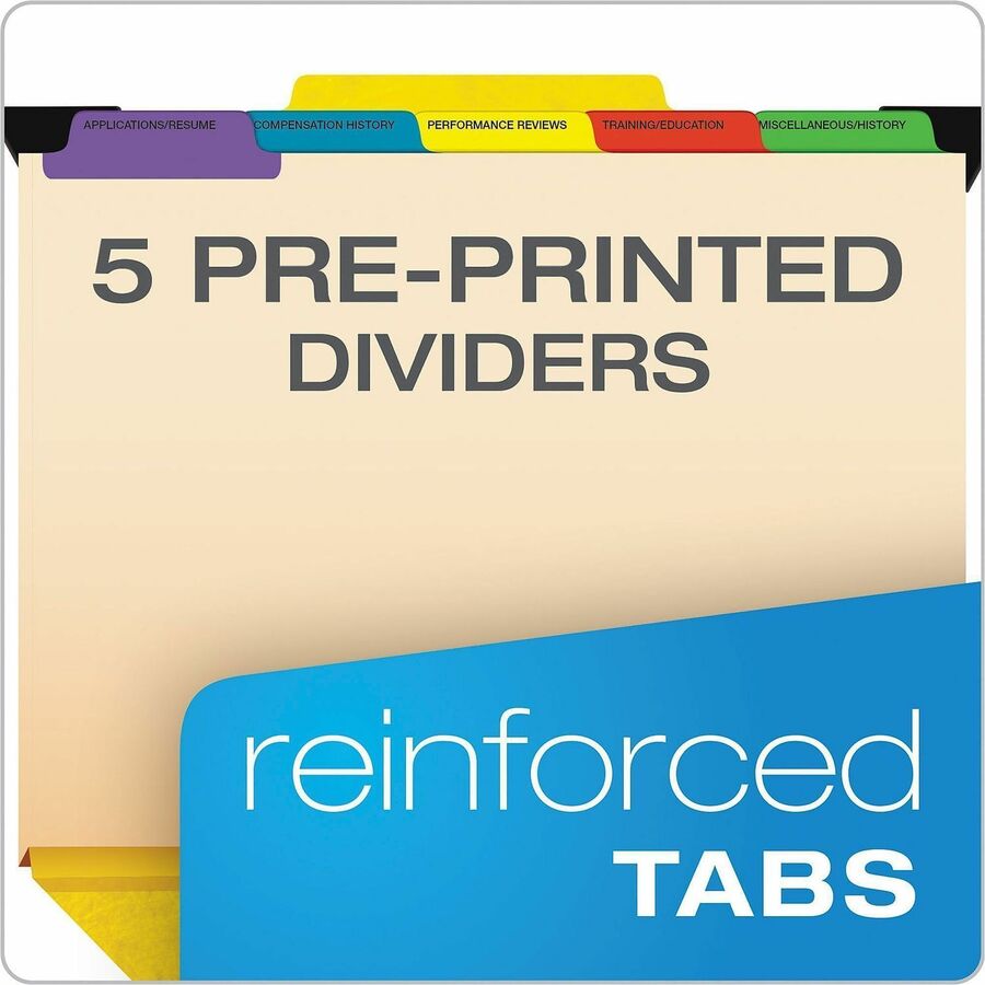Hanging-Style Personnel Folders, 5 Dividers with 1/5-Cut Tabs, Letter Size, 1/3-Cut Exterior Tabs, Yellow