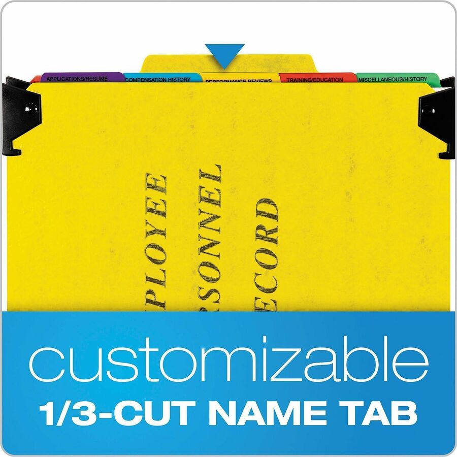Hanging-Style Personnel Folders, 5 Dividers with 1/5-Cut Tabs, Letter Size, 1/3-Cut Exterior Tabs, Yellow