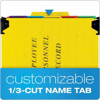 Hanging-Style Personnel Folders, 5 Dividers with 1/5-Cut Tabs, Letter Size, 1/3-Cut Exterior Tabs, Yellow