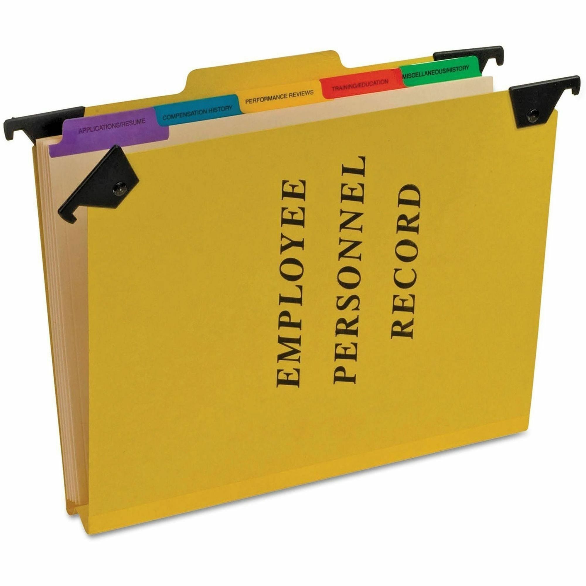 Hanging-Style Personnel Folders, 5 Dividers with 1/5-Cut Tabs, Letter Size, 1/3-Cut Exterior Tabs, Yellow