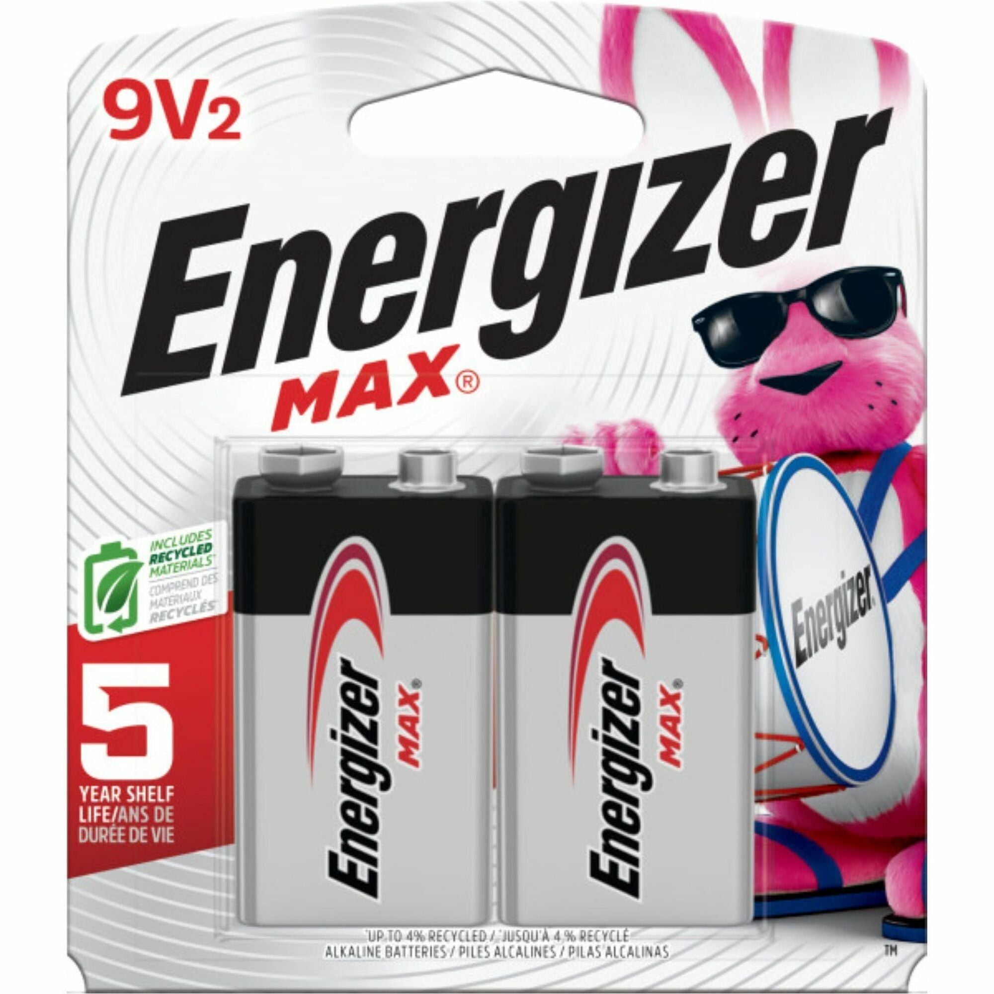 Energizer 9-Volt MAX Alkaline Batteries - For Multipurpose - 9V - 9 V DC - 595 mAh - Alkaline - 2 / Pack - 
