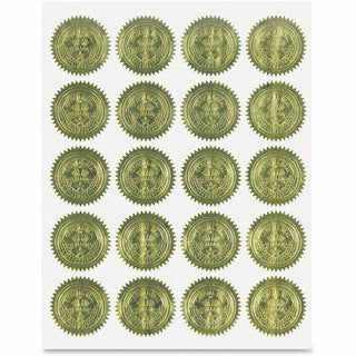 Self-Adhesive Embossed Seals, 2" dia, Gold, 20/Sheet, 5 Sheets/Pack