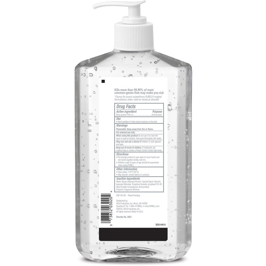 PURELL Advanced Hand Sanitizer - Clean Scent - 20 fl oz (591.5 mL) - Pump Bottle Dispenser - Hand, Skin - Moisturizing - Clear - Triclosan-free, Paraben-free, Phthalate-free - 12 / Carton