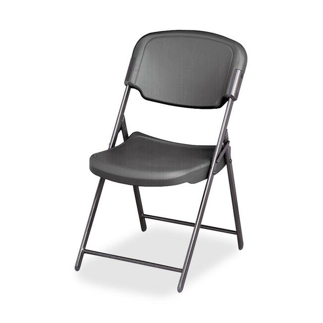 Rough n Ready Commercial Folding Chair, Supports Up to 350 lb, 15.25" Seat Height, Charcoal Seat, Charcoal Back, Silver Base