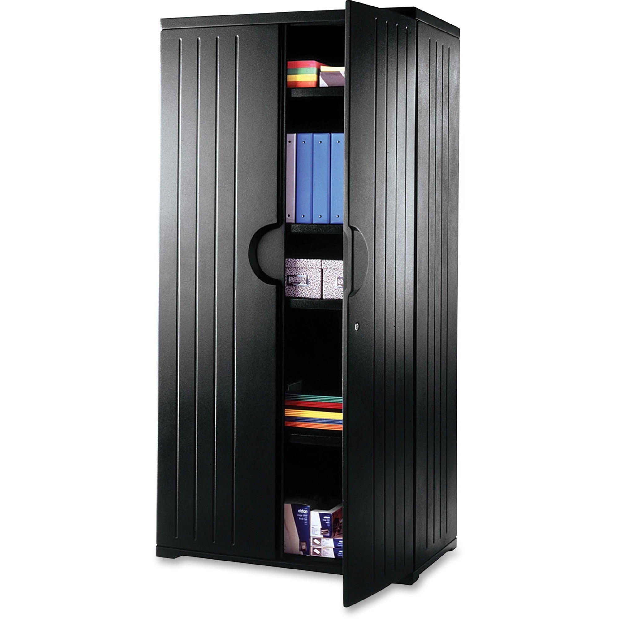 Rough n Ready Storage Cabinet, Four-Shelf, 36w x 22d x 72h, Black