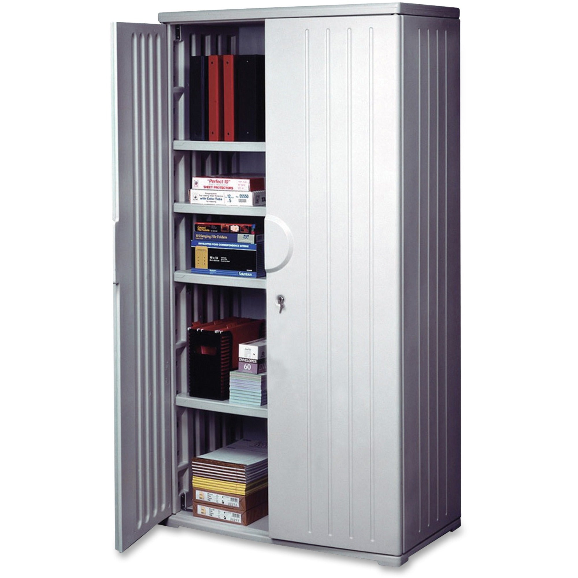 Rough n Ready Storage Cabinet, Four-Shelf, 36w x 22d x 72h, Platinum