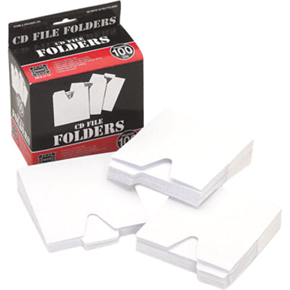 CD File Folders, 1 Disc Capacity, White, 100/Pack