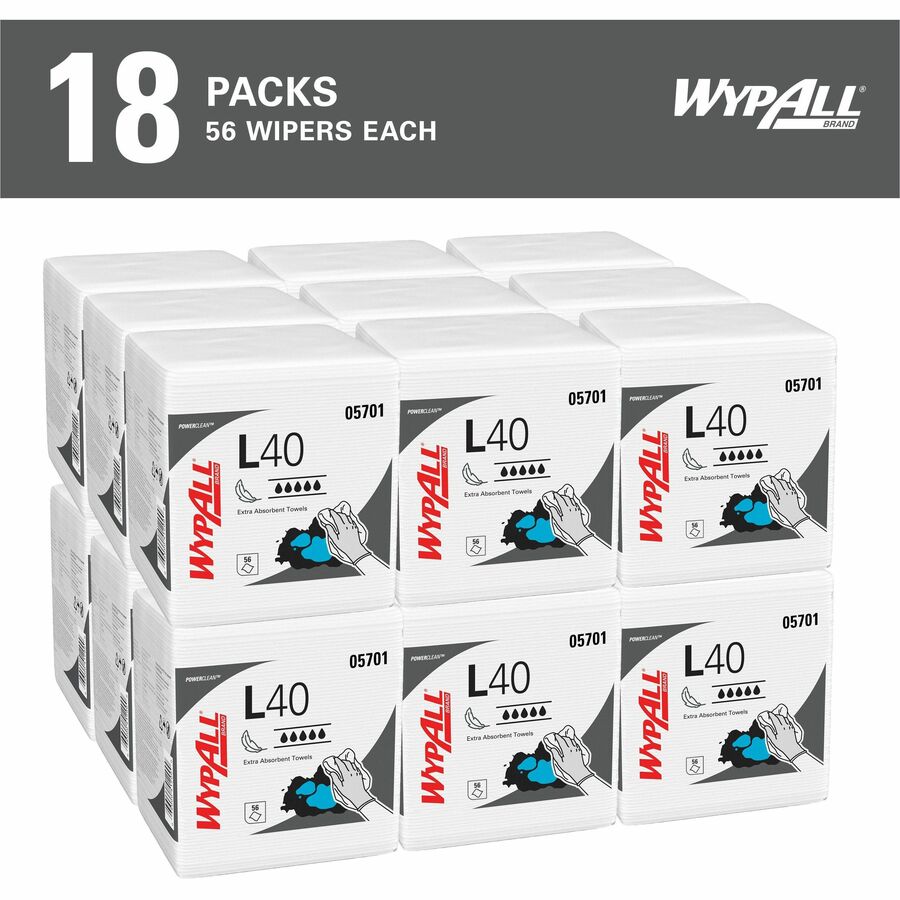 Wypall PowerClean L40 Extra Absorbent Towels - White - Soft, Absorbent - For General Purpose - 56 Per Pack - 18 / Carton