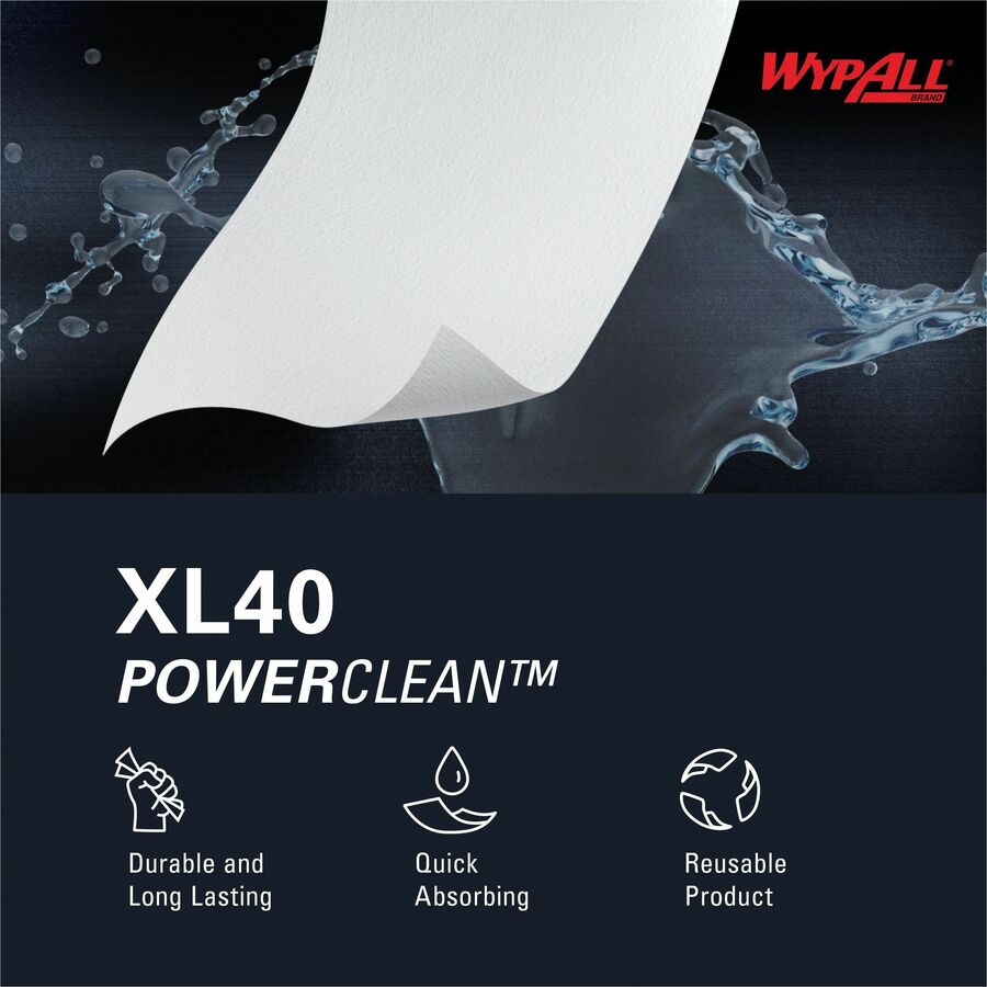 Wypall PowerClean L40 Extra Absorbent Towels - White - Soft, Absorbent - For General Purpose - 56 Per Pack - 18 / Carton