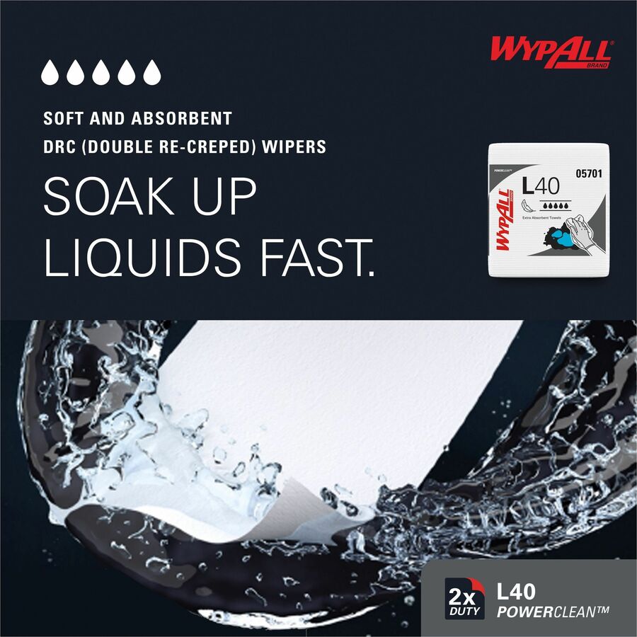 Wypall PowerClean L40 Extra Absorbent Towels - White - Soft, Absorbent - For General Purpose - 56 Per Pack - 18 / Carton