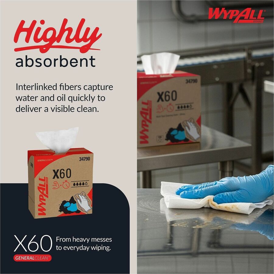 Kimberly-Clark Wypall X60 Teri Reinforced Wipe, Sold as 1 Box, 126 Sheet per Box