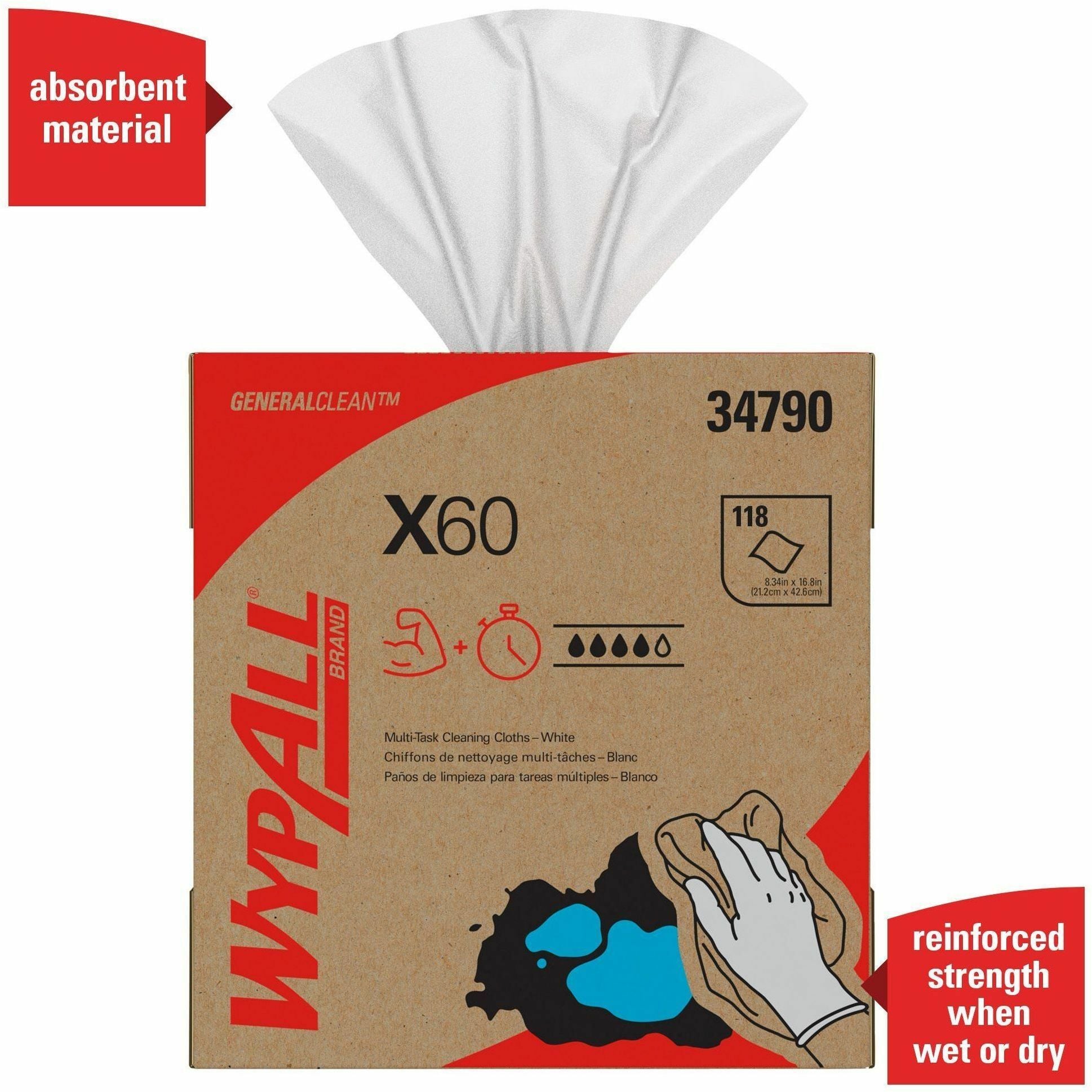 Kimberly-Clark Wypall X60 Teri Reinforced Wipe, Sold as 1 Box, 126 Sheet per Box - 3