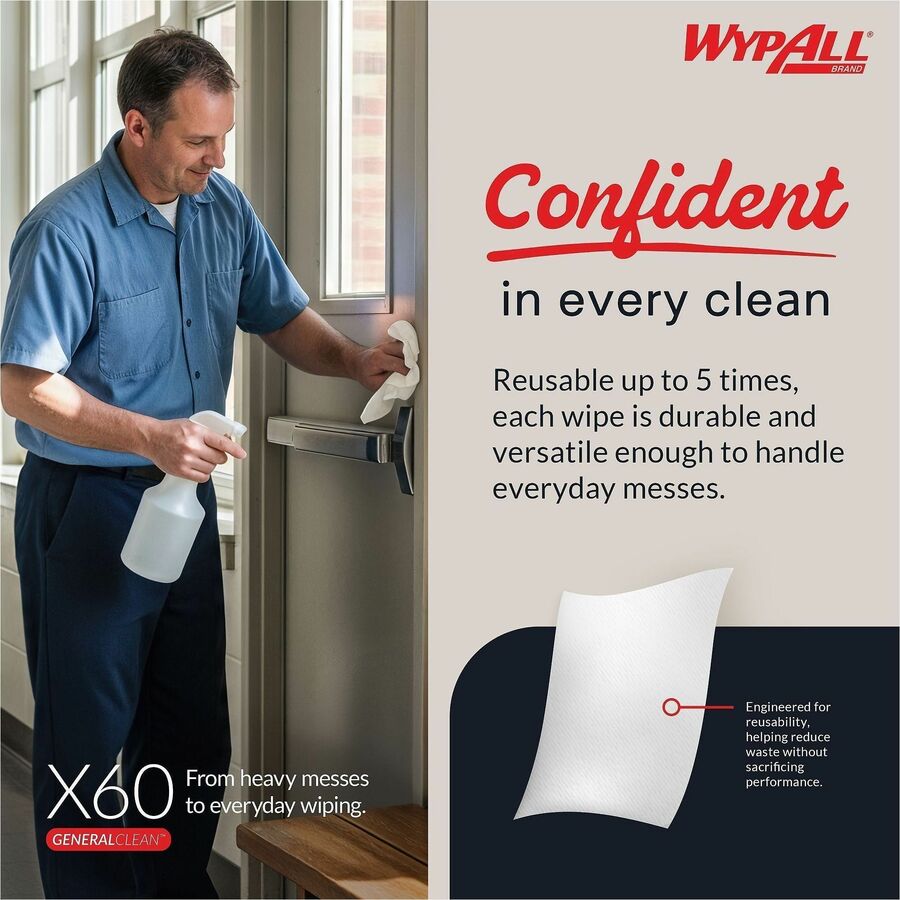 Kimberly-Clark Wypall X60 Teri Reinforced Wipe, Sold as 1 Box, 126 Sheet per Box
