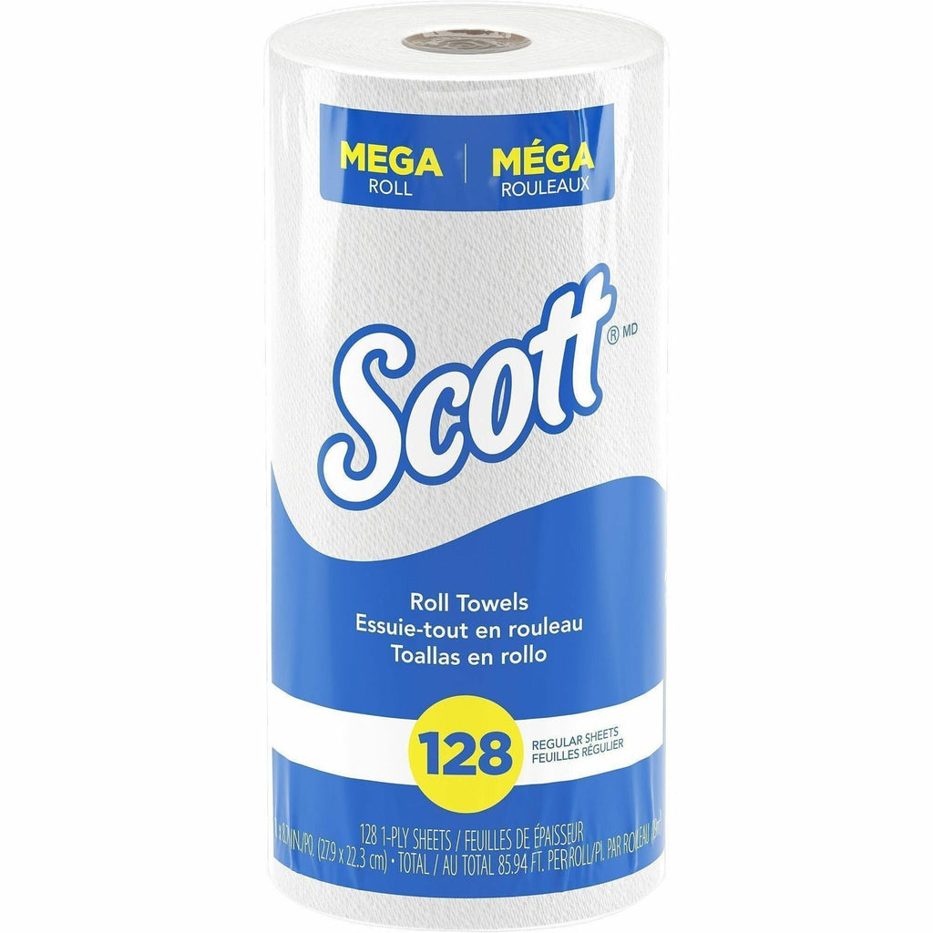 Scott Kitchen Paper Towels with Fast-Drying Absorbency Pockets - 1 Ply - 11" x 8.78" - 128 Sheets/Roll - 4.90" Roll Diameter - White - Absorbent, Perforated - For Kitchen - 20 / Carton