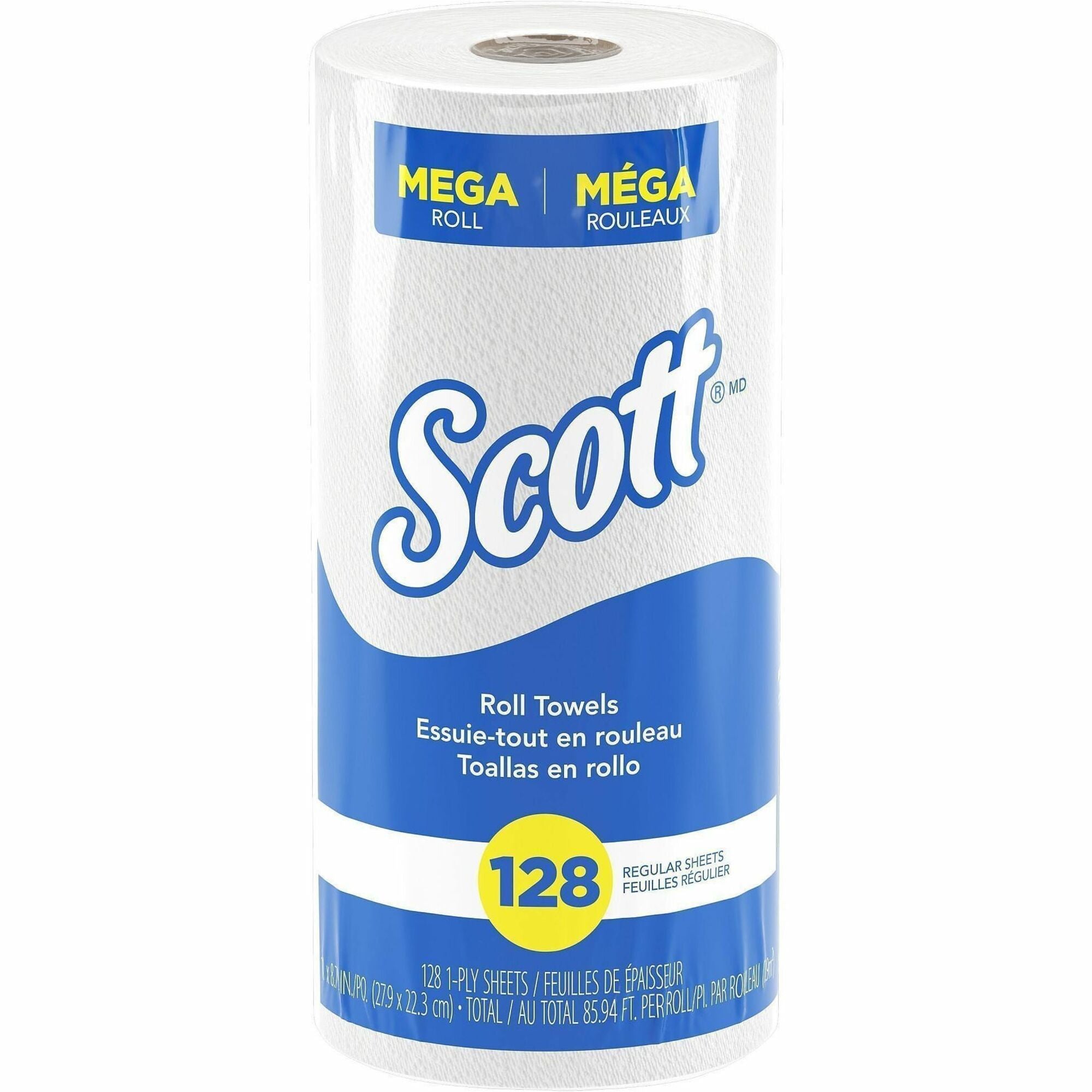 Scott Kitchen Paper Towels with Fast-Drying Absorbency Pockets - 1 Ply - 11" x 8.78" - 128 Sheets/Roll - 4.90" Roll Diameter - White - Absorbent, Perforated - For Kitchen - 20 / Carton
