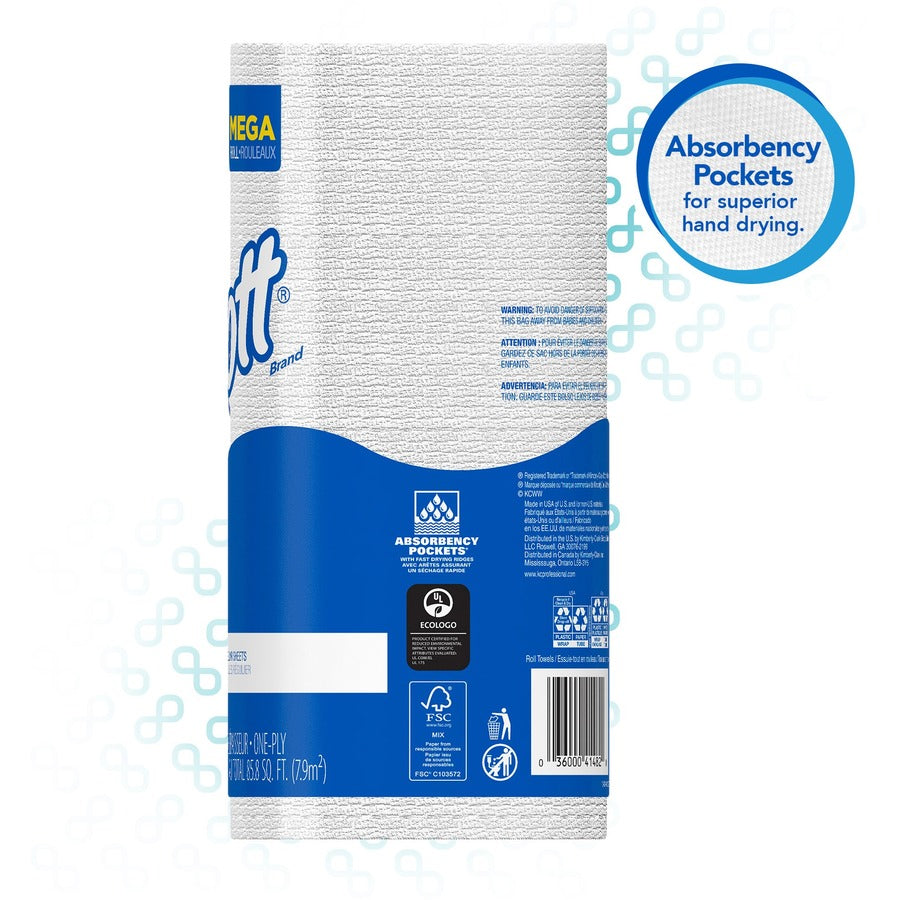 Scott Kitchen Paper Towels with Fast-Drying Absorbency Pockets - 1 Ply - 11" x 8.78" - 128 Sheets/Roll - 4.90" Roll Diameter - White - Absorbent, Perforated - For Kitchen - 20 / Carton - 