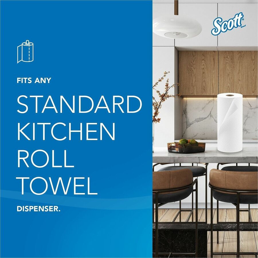 Scott Kitchen Paper Towels with Fast-Drying Absorbency Pockets - 1 Ply - 11" x 8.78" - 128 Sheets/Roll - 4.90" Roll Diameter - White - Absorbent, Perforated - For Kitchen - 20 / Carton
