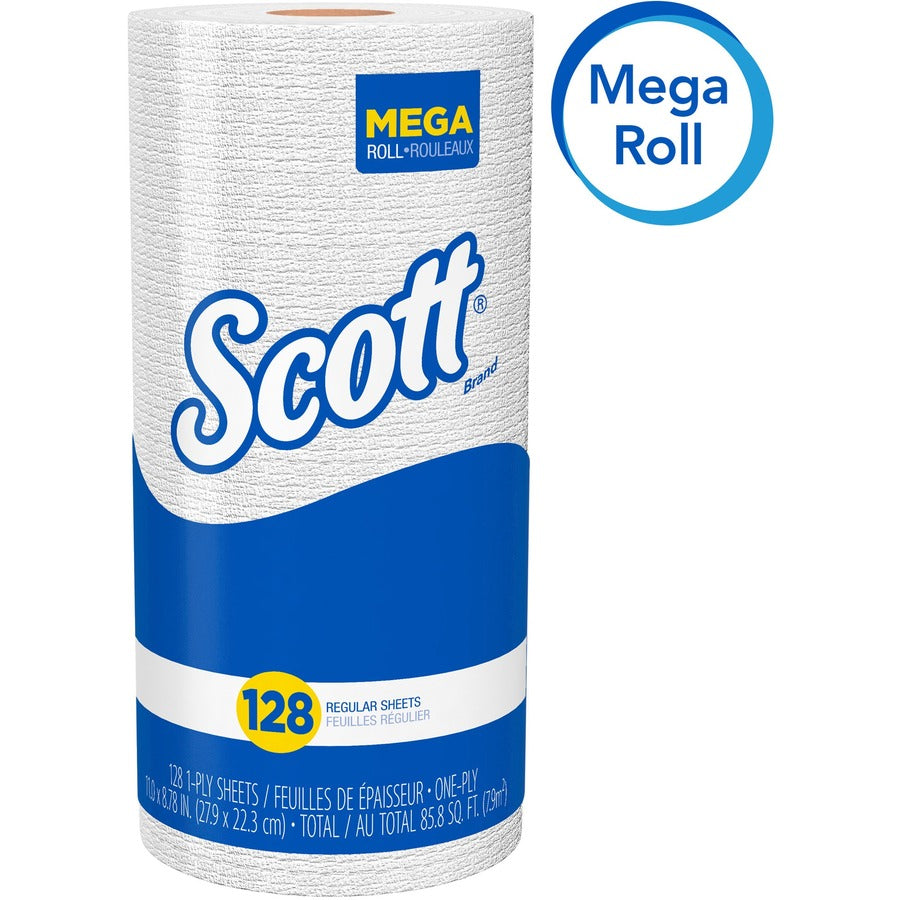 Scott Kitchen Paper Towels with Fast-Drying Absorbency Pockets - 1 Ply - 11" x 8.78" - 128 Sheets/Roll - 4.90" Roll Diameter - White - Absorbent, Perforated - For Kitchen - 20 / Carton - 