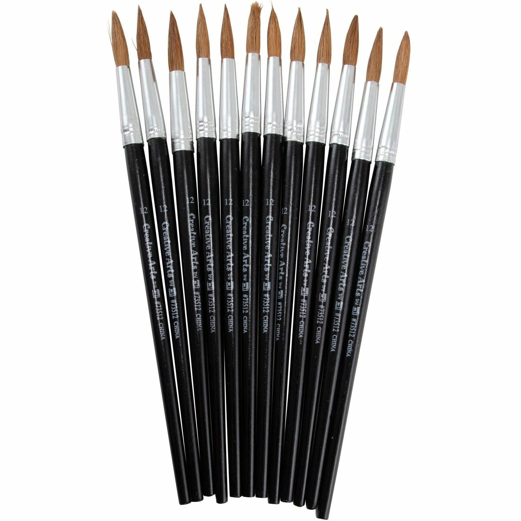 Artist Brush, Size 12, Camel Hair, Round Profile, 12/Pack