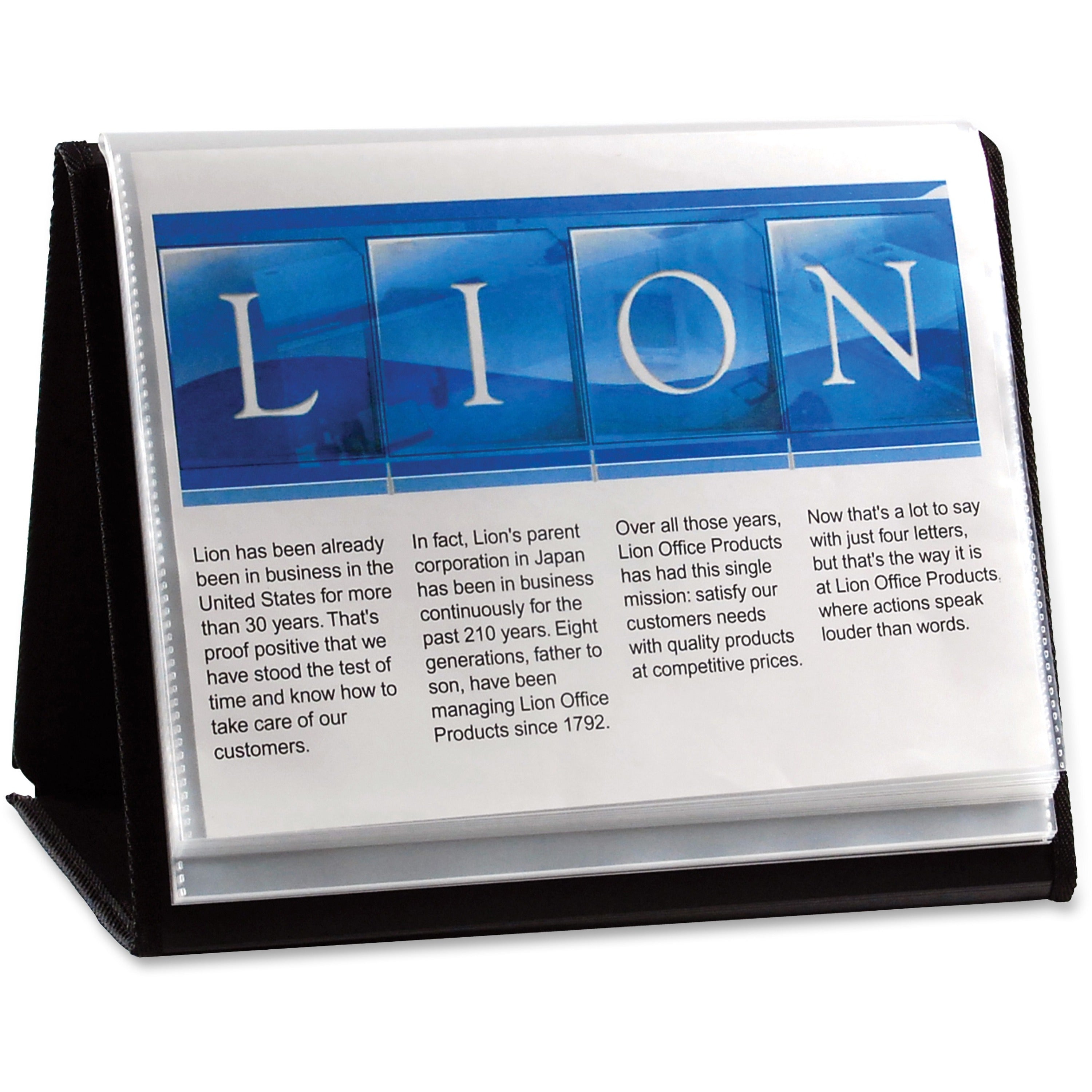 Lion Flip-N-Tell Display Easel Books - Letter - 8 1/2" x 11" Sheet Size - 40 Sheet Capacity - 20 Pocket(s) - Polypropylene - Black - 1.50 lb - Recycled - Non-stick, Acid-free, Lightweight, Reinforced Sewn Edge, Hook & Loop Closure, Business Card Hold - 