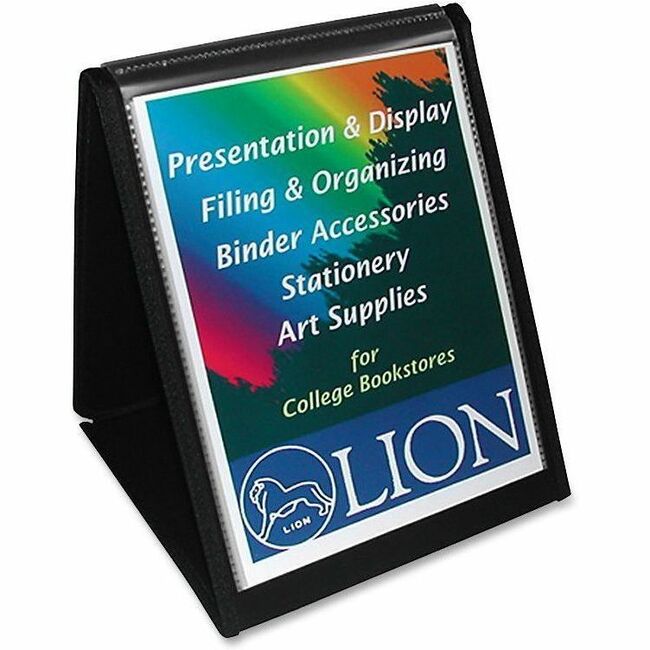 Lion Flip-N-Tell Display Easel Books - Letter - 8 1/2" x 11" Sheet Size - 40 Sheet Capacity - 20 Pocket(s) - Polypropylene - Black - 1.04 lb - Recycled - Non-stick, Acid-free, Lightweight, Reinforced Sewn Edge, Hook & Loop Closure, Business Card Hold