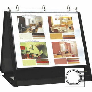 Lion Insta-Cover Round Ring Easel Binder - 3/4" Binder Capacity - Letter - 8 1/2" x 11" Sheet Size - 3 x Round Ring Fastener(s) - 40 Pocket(s) - Black - Recycled - Label Holder, Reinforced Sewn Edge, Business Card Holder - 1 Each