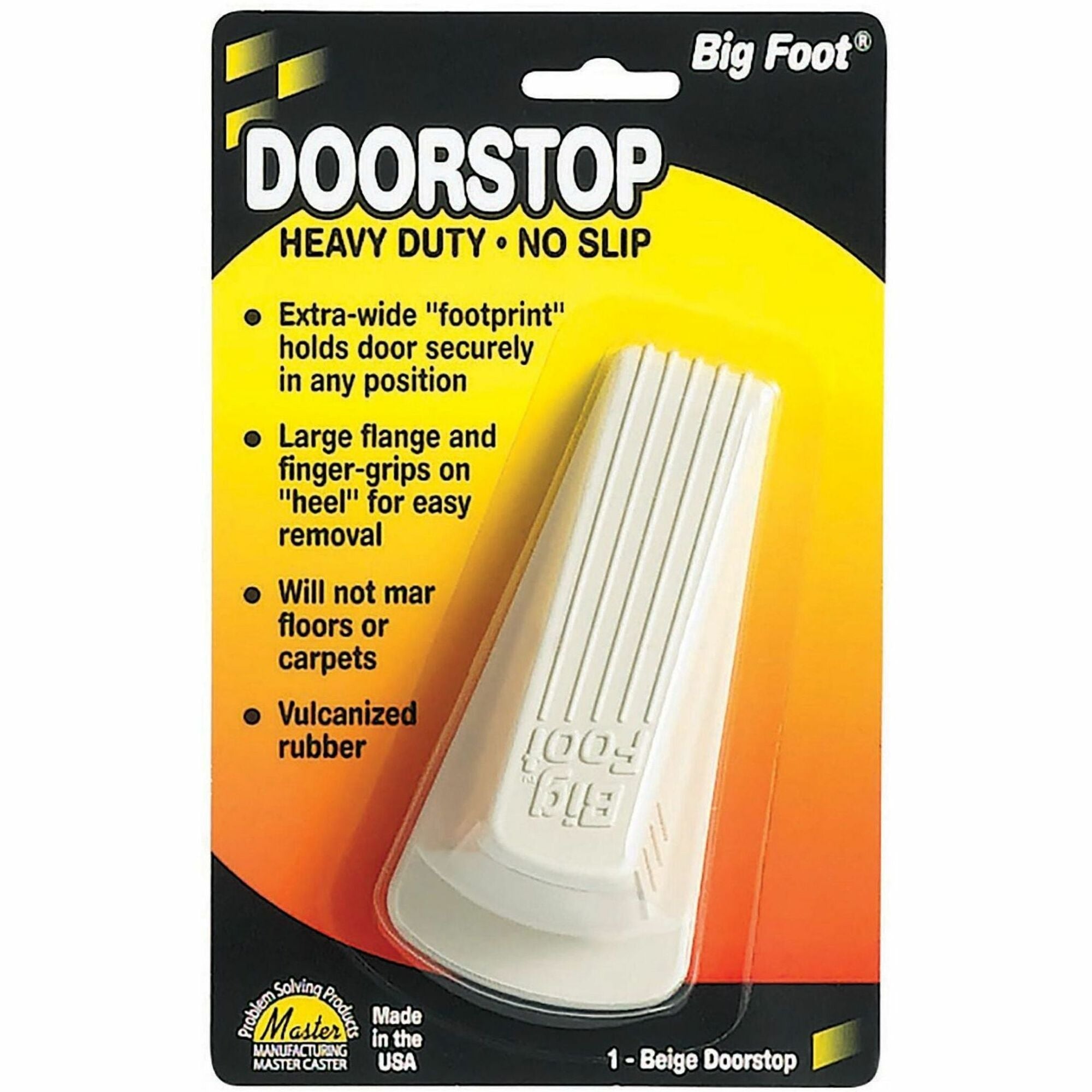 Big Foot Doorstop, No Slip Rubber Wedge, 2.25w x 4.75d x 1.25h, Beige