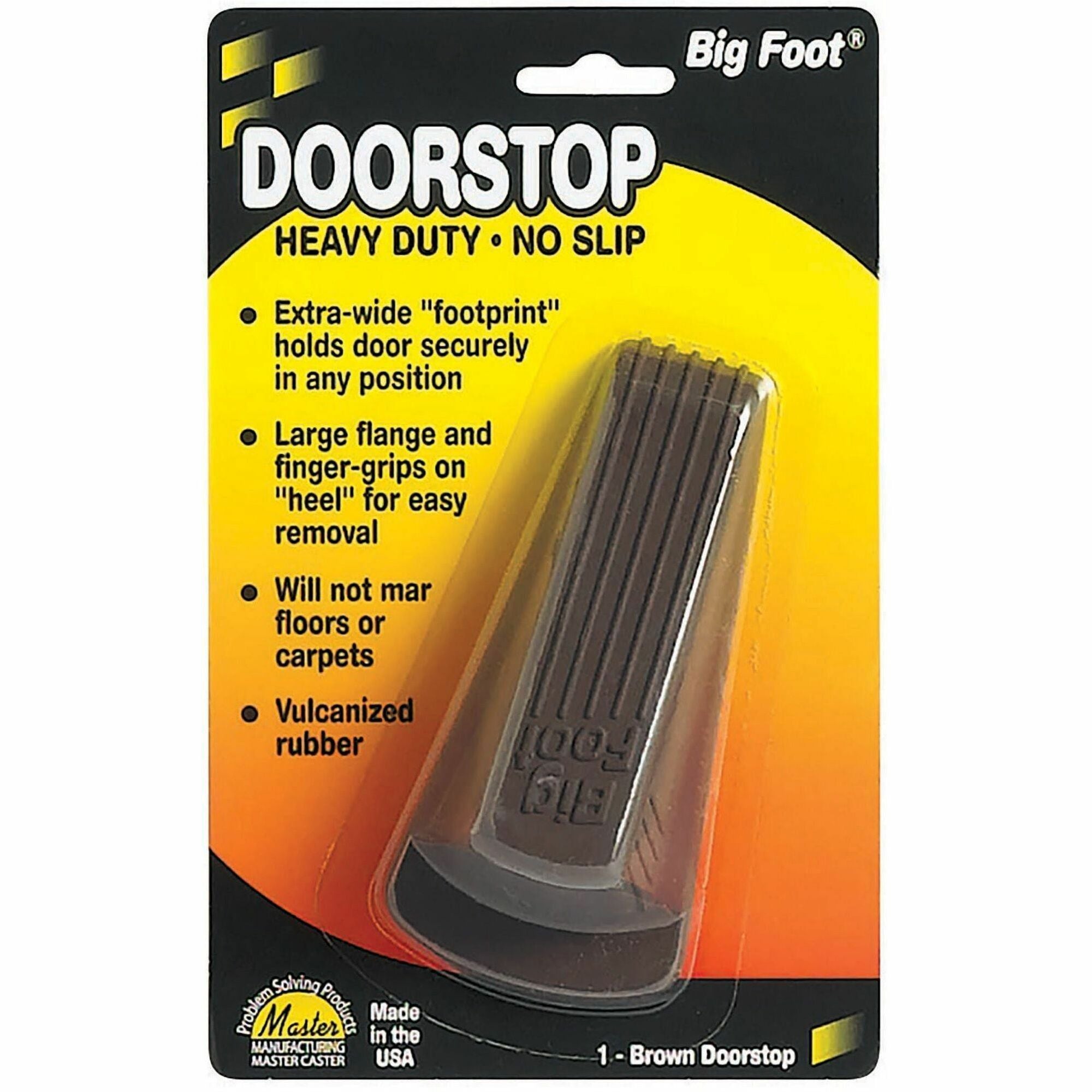 Big Foot Doorstop, No Slip Rubber Wedge, 2.25w x 4.75d x 1.25h, Brown