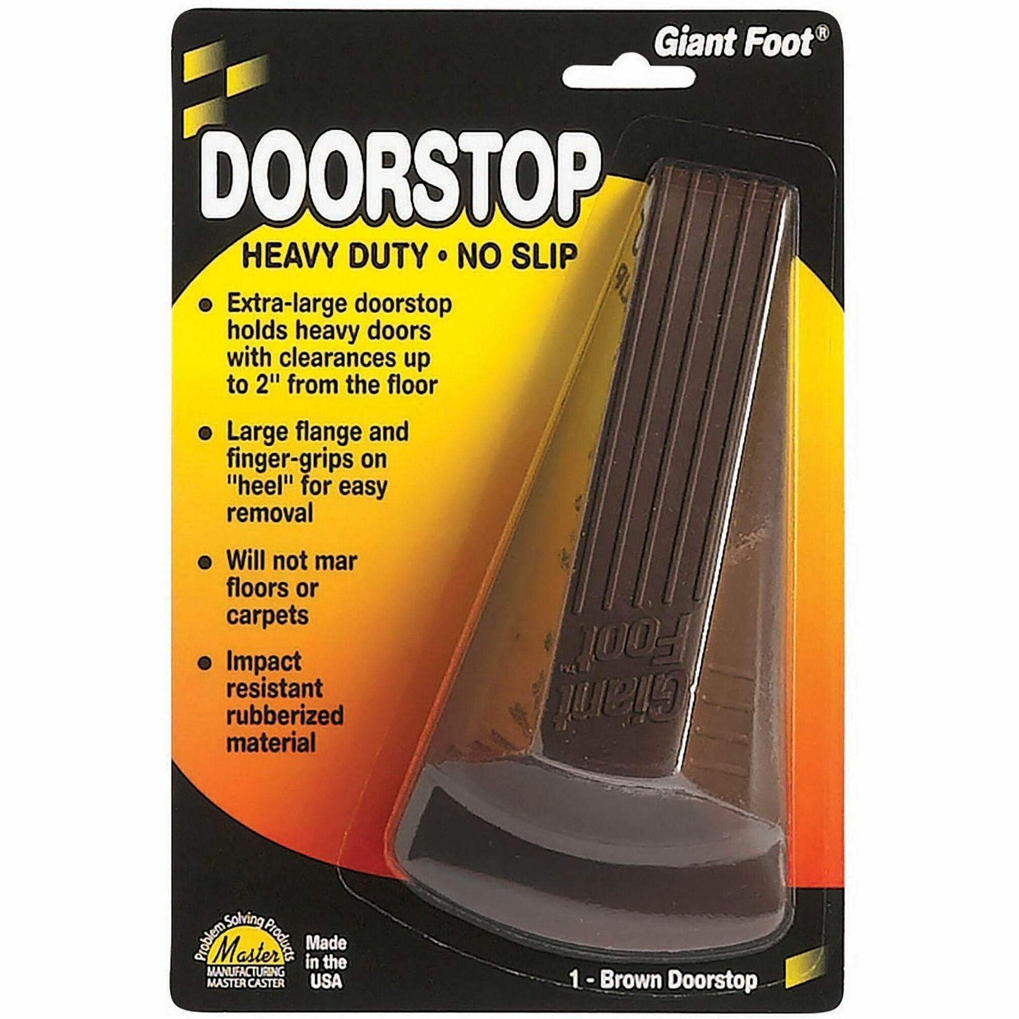 Giant Foot Doorstop, No-Slip Rubber Wedge, 3.5w x 6.75d x 2h, Brown