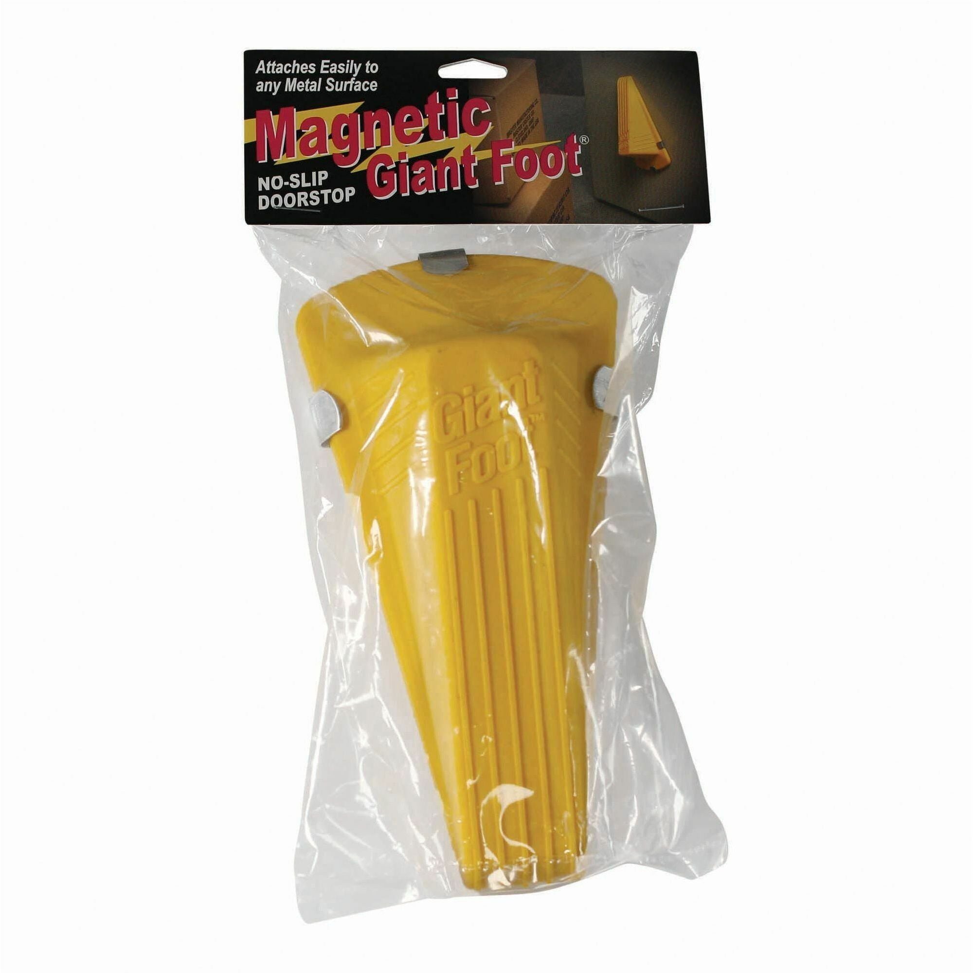 Giant Foot Magnetic Doorstop, No-Slip Rubber Wedge, 3.5w x 6.75d x 2h, Yellow
