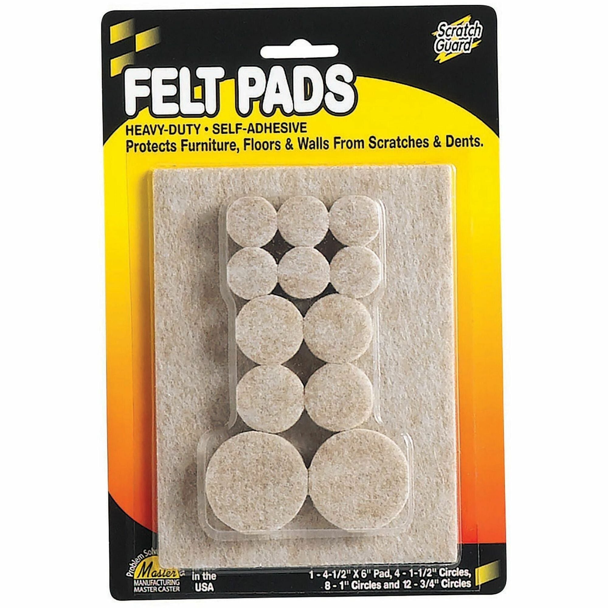 Scratch Guard Felt Pads - Combo Pack - 12 Pad of 0.75" Diameter, 8 Pad of 1" Diameter, 4 Pad of 1.50" Diameter - Circle, Rectangle - Self-adhesive - Beige - Polyester Felt - 25/Pack - 