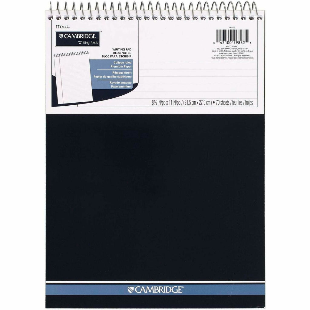 Stiff-Back Wire Bound Notepad, Medium/College Rule, Navy Cover, 70 White 8.5 x 11.5 Sheets