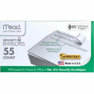 Mead Press-it No. 6 Security Envelopes - Security - #6 3/4 - Peel & Seal - 55 / Box - White