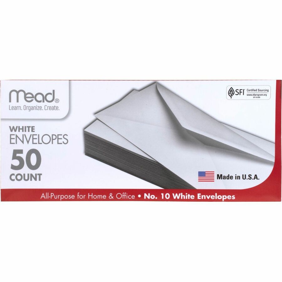 mead-plain-white-envelopes-business-#10-4-1-8-width-x-9-1-2-length-gummed-50-box-white_mea75050 - 1