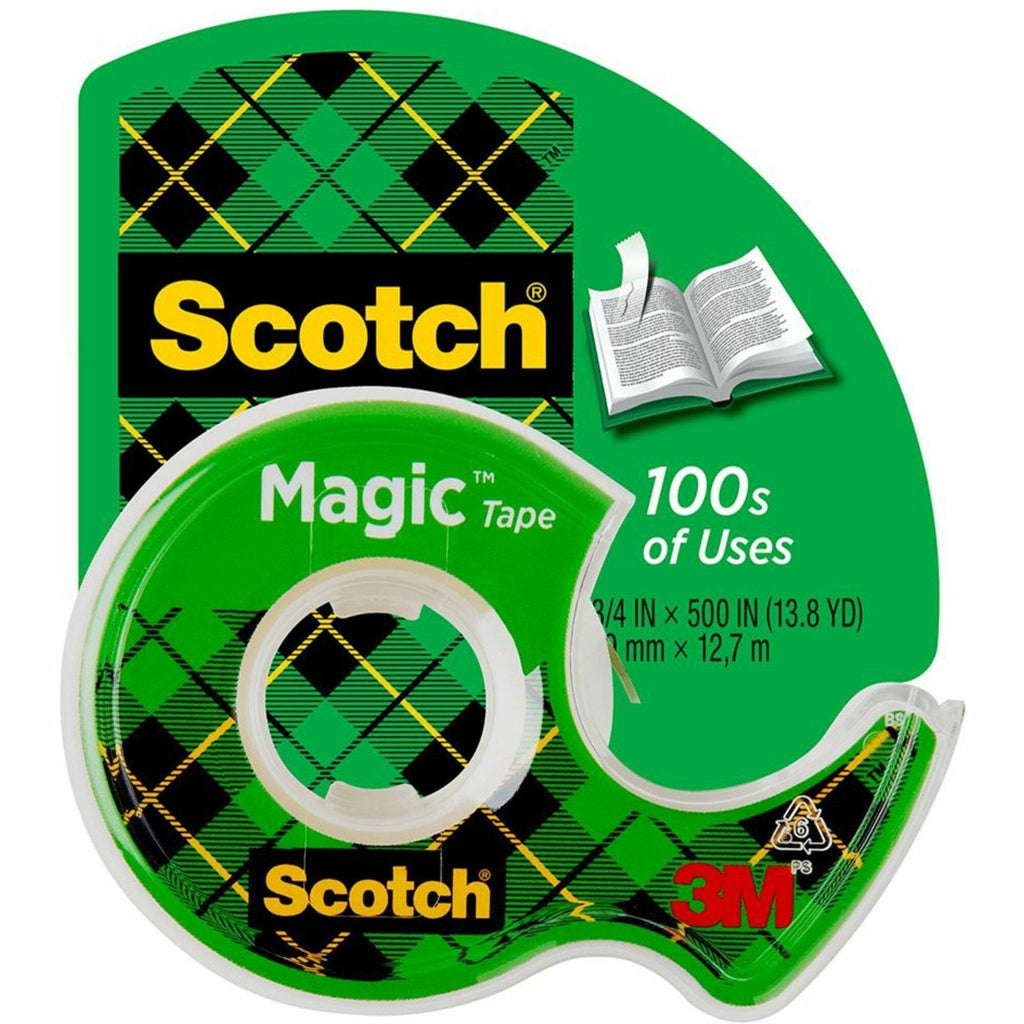 Scotch Dispensing Matte Finish Magic Tape - 18.06 yd Length x 0.75" Width - 1" Core - Permanent Adhesive Backing - Dispenser Included - Handheld Dispenser - Split Resistant, Tear Resistant - For Mending, Splicing - 1 / Roll - Clear