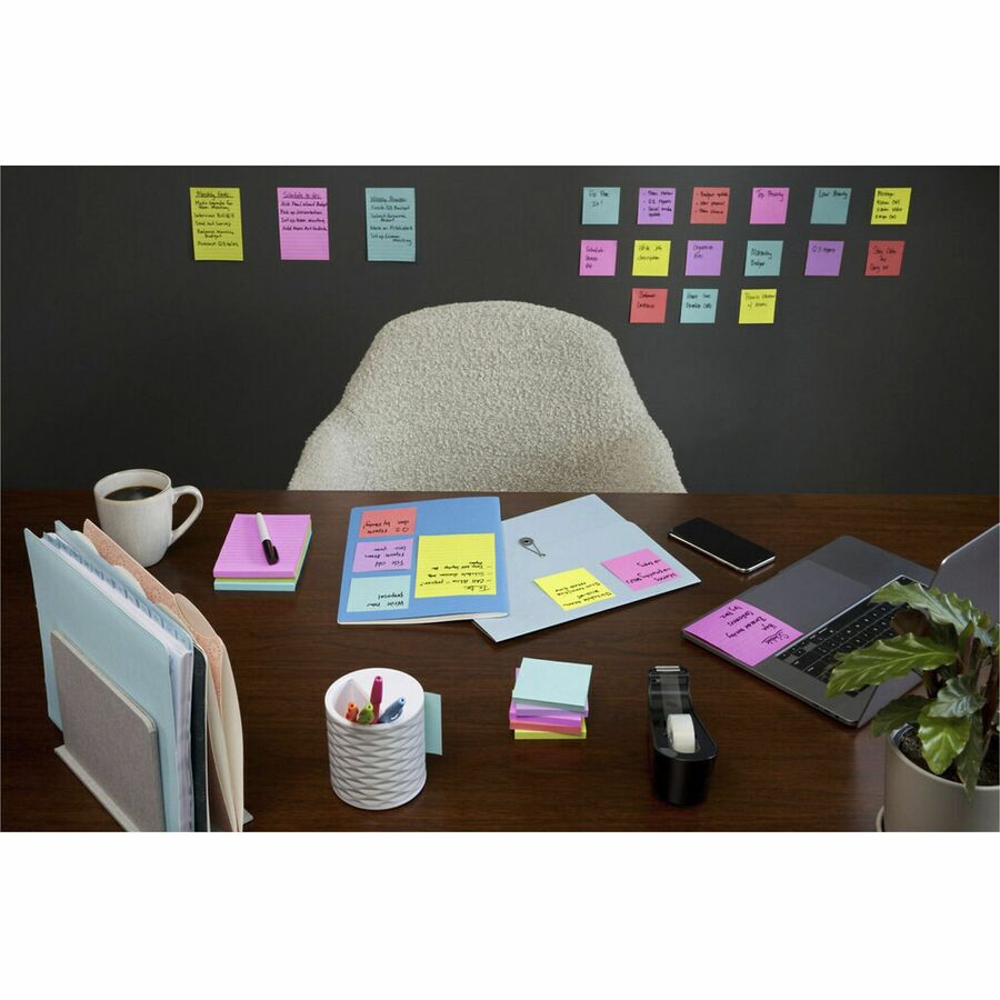 Post-it Super Sticky Notes - Supernova Neons Color Collection - 135 - 3" x 3" - Square - 45 Sheets per Pad - Unruled - Aqua Splash, Acid Lime, Tropical Pink - Paper - Self-adhesive - 3 / Pack - 